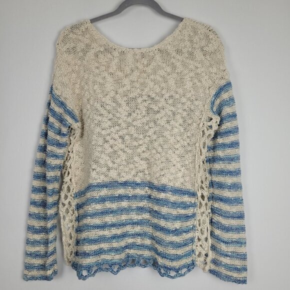 Free People Blue Cream Stripe Crochet Open Knit Sweater XS - Picture 9 of 9